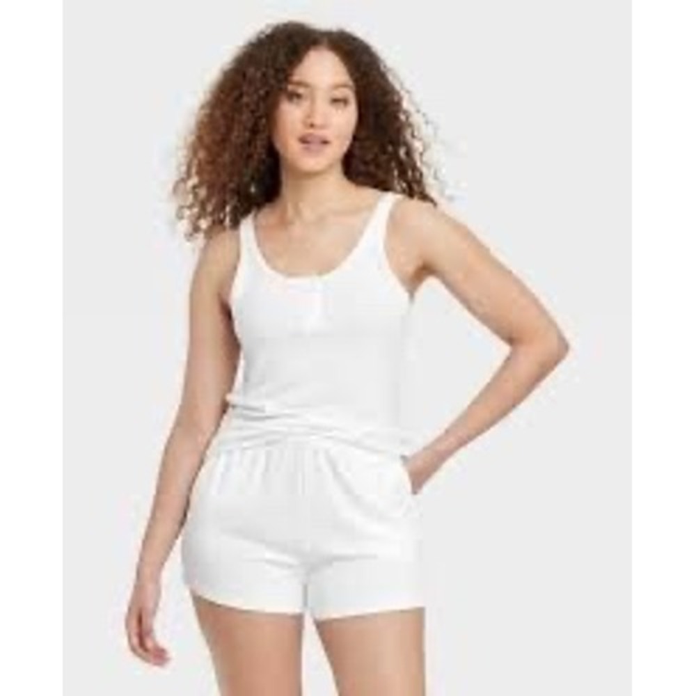 Auden White Pointelle Henley Pajama Tank Top XXL‎ Sleepwear Loungewear